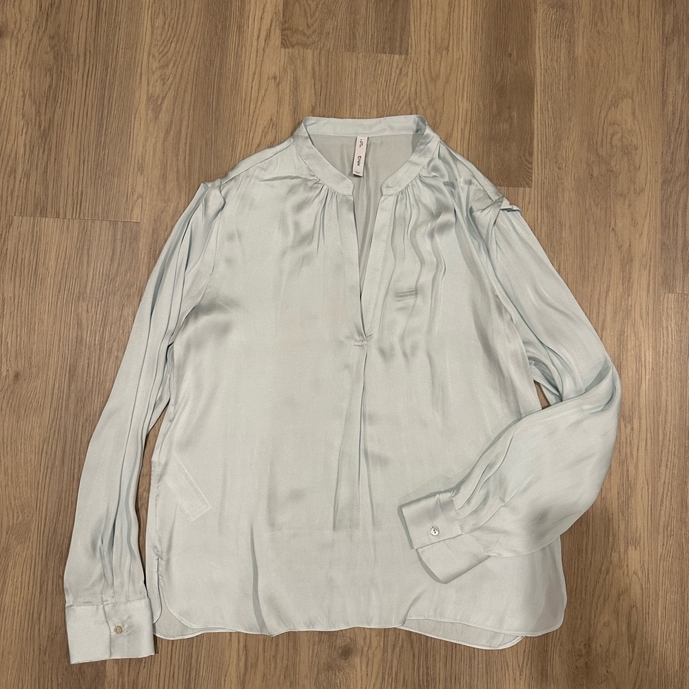 Mango light blue satin blouse